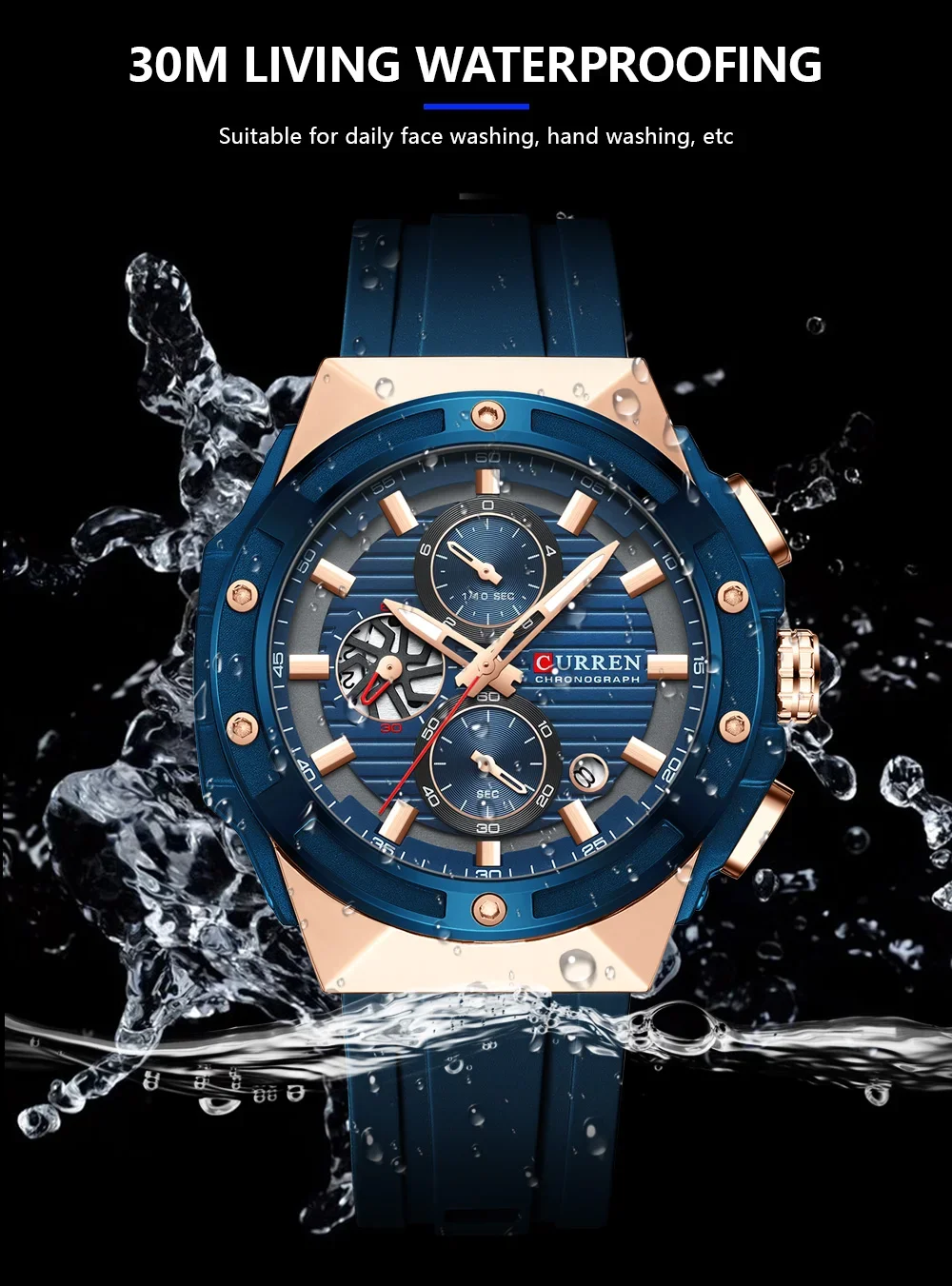 CURREN 8462 1/10 Sec Chronograph Quartz Watch for Men 30M Waterproof
