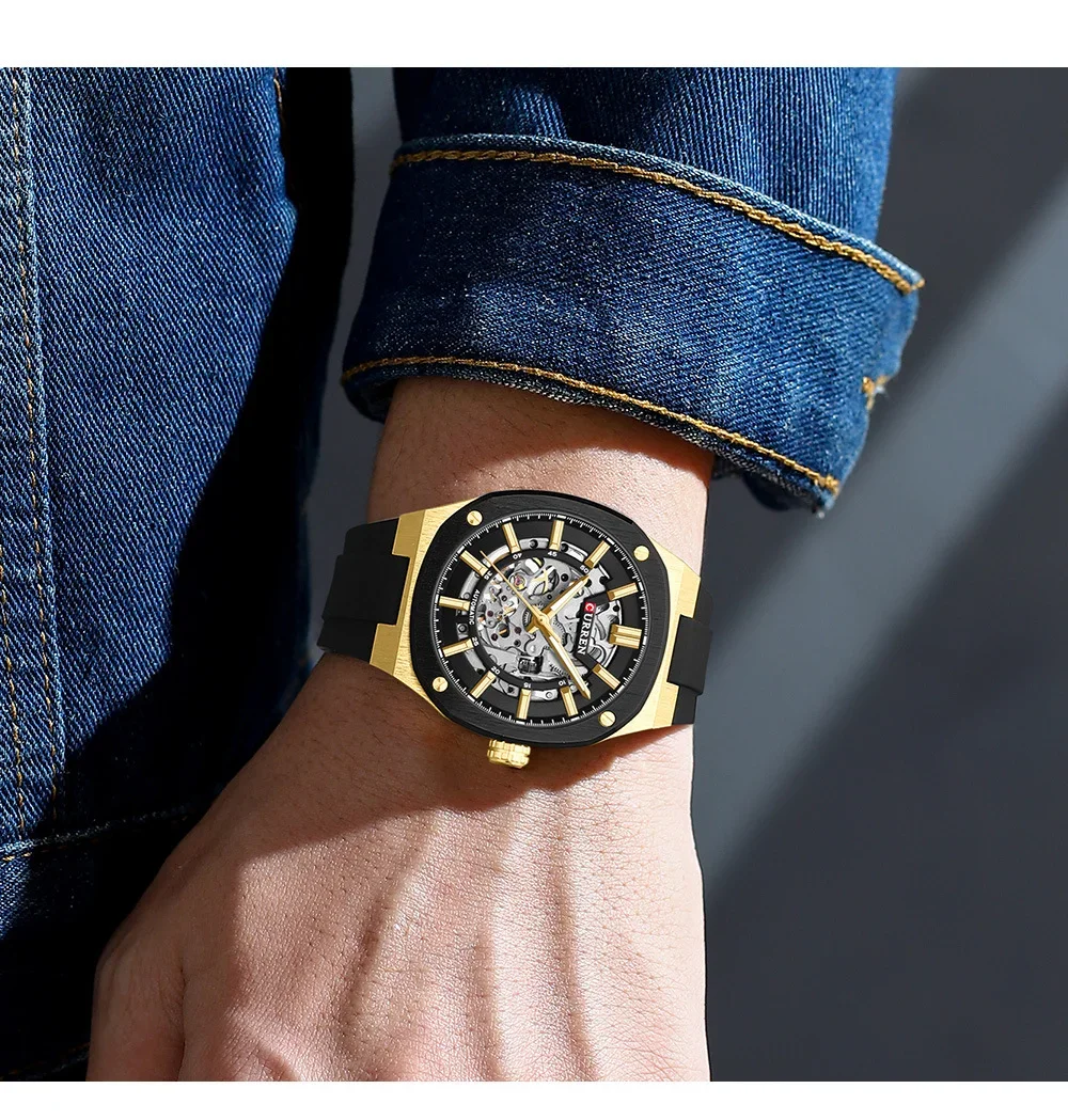 Factory Direct Curren 8485 Automatic Men Watch Skeleton Dial Ready to Ship Stock