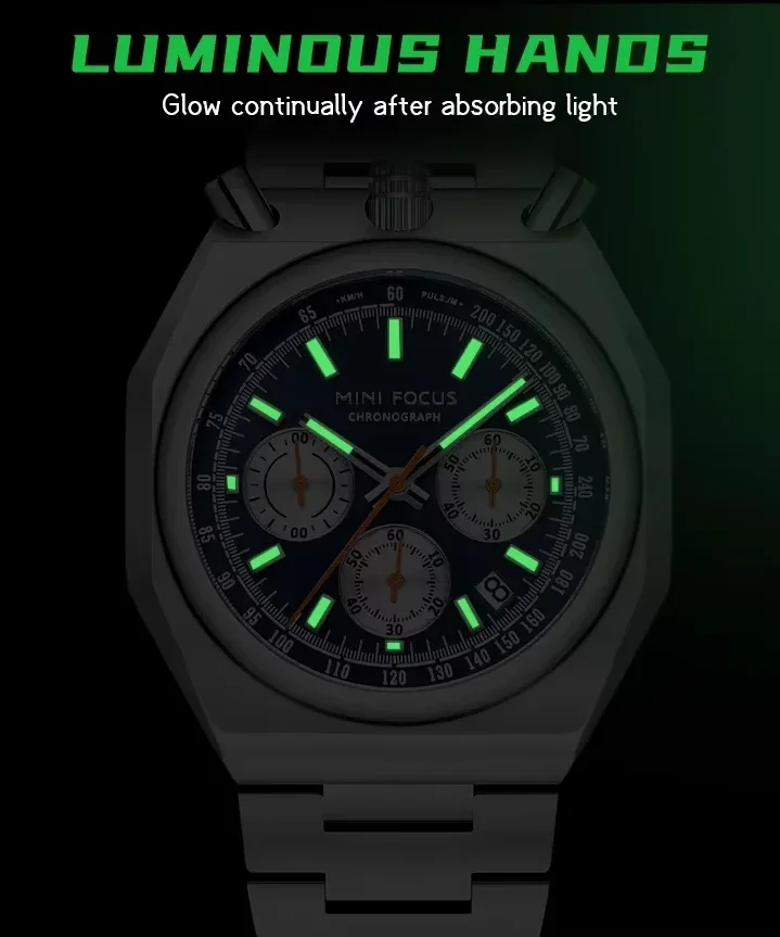 Close-up of the watch dial and luminous details