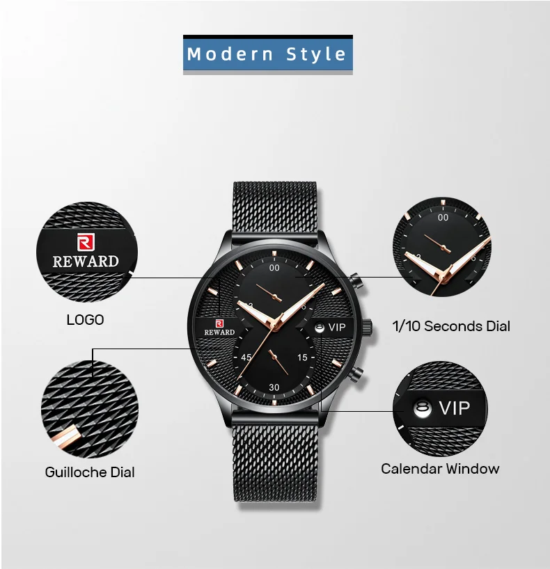 Chronograph function on the Reward RD82001M dial