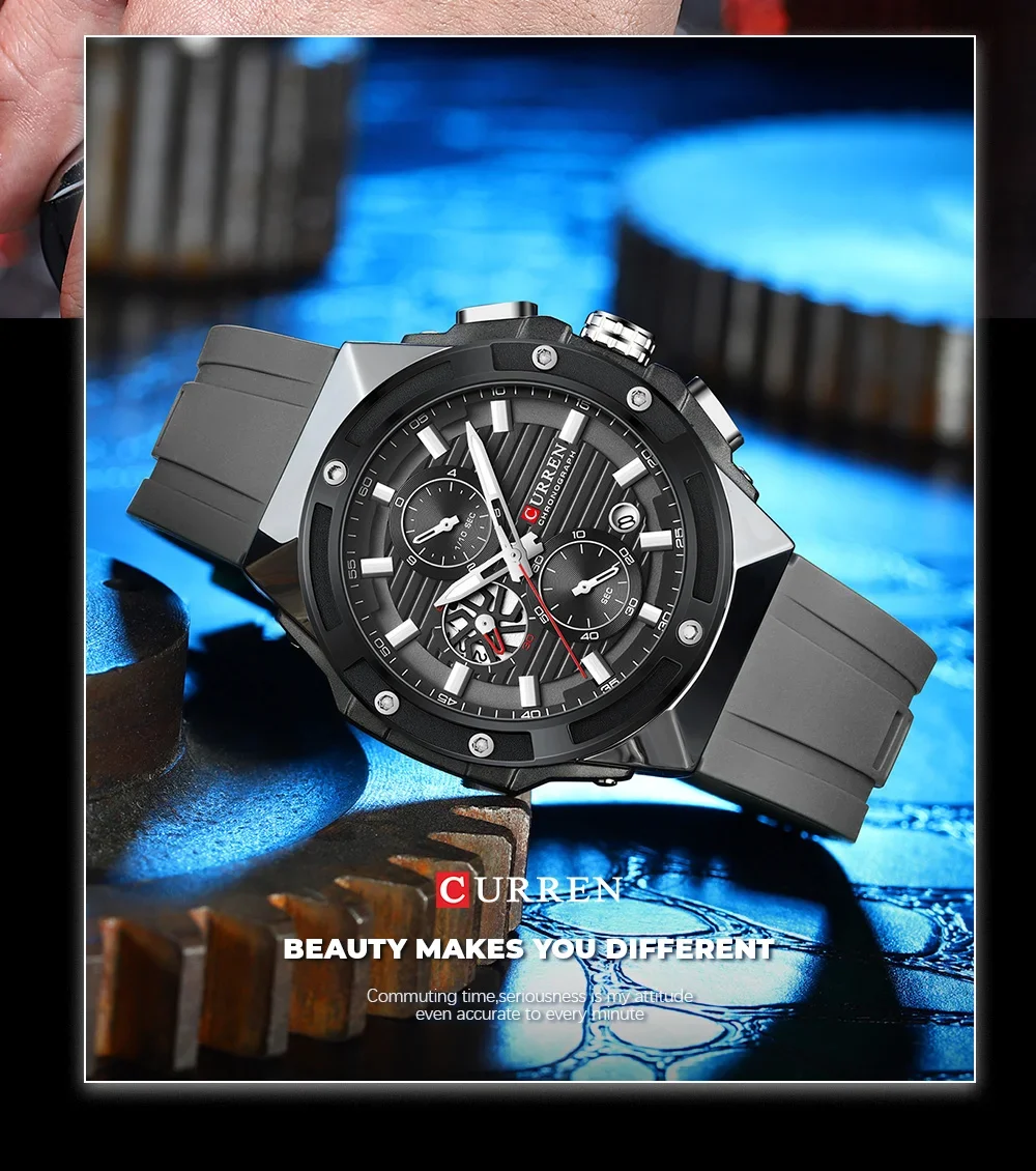 CURREN 8462 1/10 Sec Chronograph Quartz Watch for Men 30M Waterproof