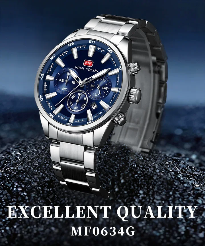 MINI FOCUS MF0634G New Men Calendar Chronograph Quartz Wristwatch