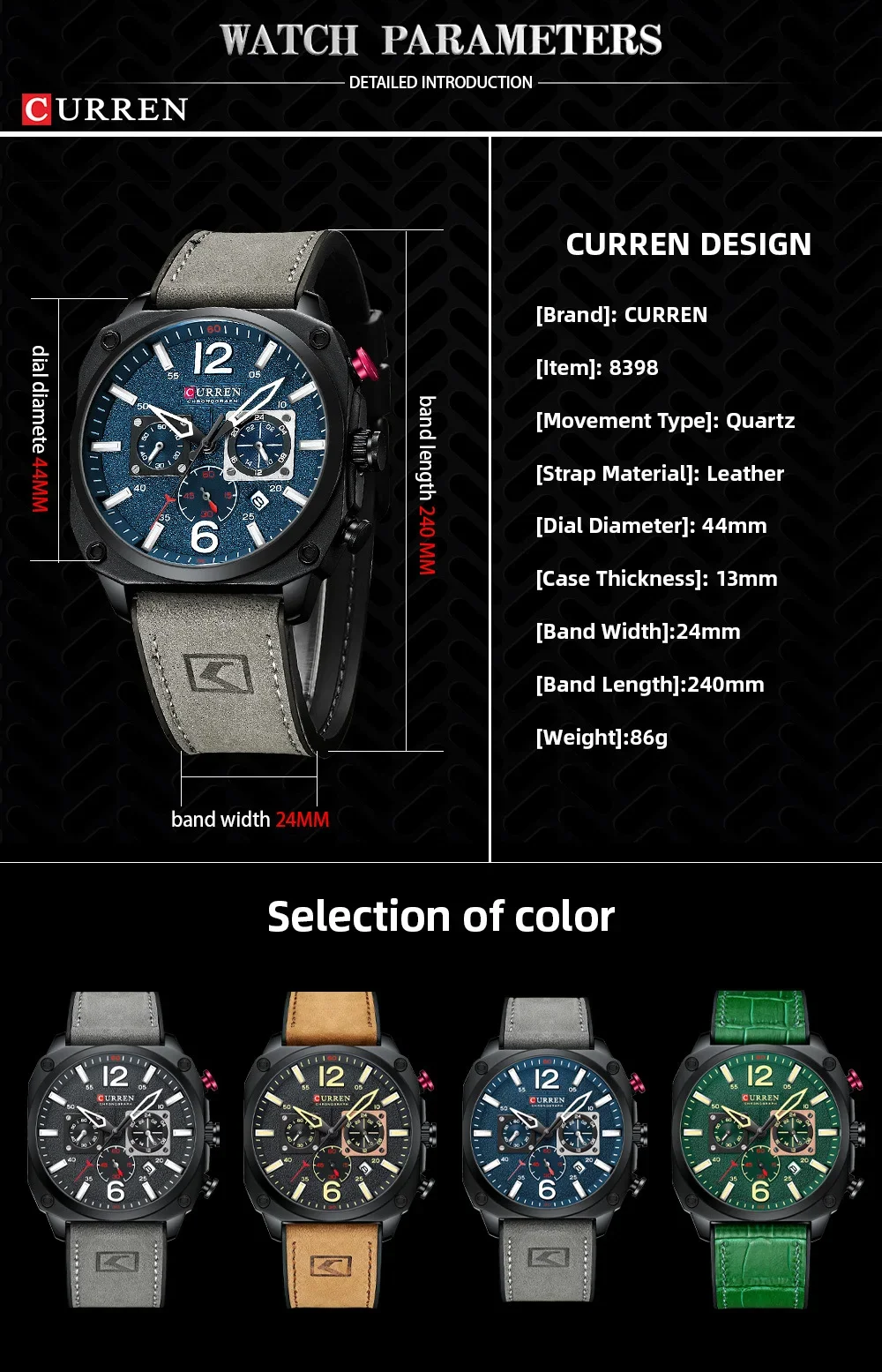 Curren 8398 Men's Chronograph Watch Overview