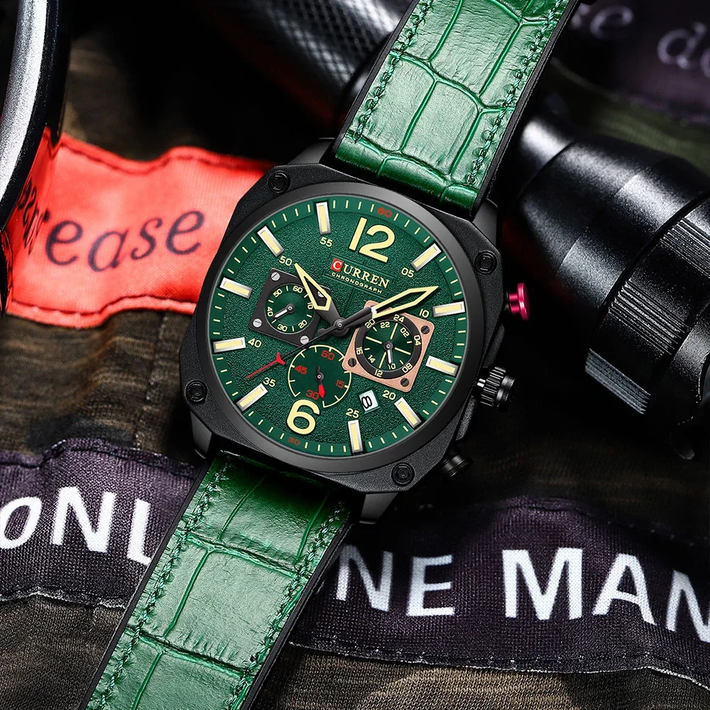 Factory Direct CURREN 8398 Men's Chronograph Leather Watch - Ready to Ship