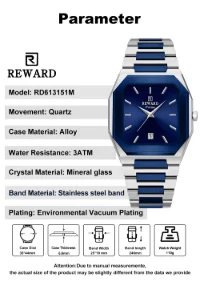 REWARD Men's RD613151M Ultra-Thin Square Quartz Watch 30M Water Resistant - 8 Image