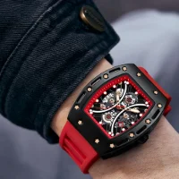 Wholesale MINI FOCUS MF0420G Men's Tonneau Quartz Watch – Curved Crystal Skeleton Dial Sport Watch Supplier - 5 Image