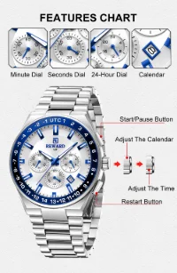 Reward 2026 Mens Luxury Wristwatch Solid Stainless Steel Band Waches RD813150M - 6 Image