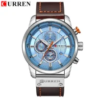 white case light blue dial