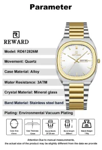 REWARD RD612826M Luxury Luminous Waterproof Men's Watch with Calendar - 6 Image