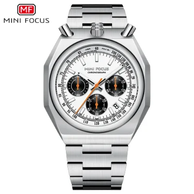 MINI FOCUS MF0601G Wholesale Men's Retro Quartz Watch-Luminous Pulsometer Chronograph Steel Band