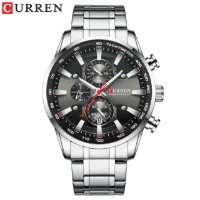 silver case black dial