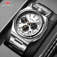 MINI FOCUS MF0601G Wholesale Men's Retro Quartz Watch-Luminous Pulsometer Chronograph Steel Band - 7 Image