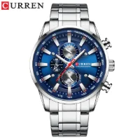 silver case blue dial