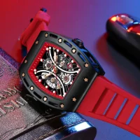 Wholesale MINI FOCUS MF0420G Men's Tonneau Quartz Watch – Curved Crystal Skeleton Dial Sport Watch Supplier - 2 Image