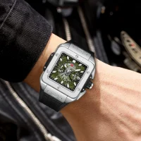 MINI FOCUS MF0475G Casual Men's Square Skeleton Dial Sports Watch - 7 Image
