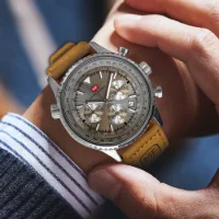 Mini Focus MF0463G Leather Straps Fashion Men Multifunction Chronograph Watches - 3 Image