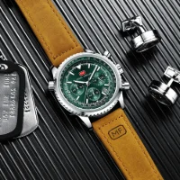 Mini Focus MF0463G Leather Straps Fashion Men Multifunction Chronograph Watches - 4 Image