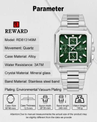 REWARD New Watch for Men High Quality Polishing Double Layered Case Square Chronograph RD813149M - 6 Image