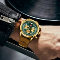 Mini Focus MF0463G Leather Straps Fashion Men Multifunction Chronograph Watches - 5 Image